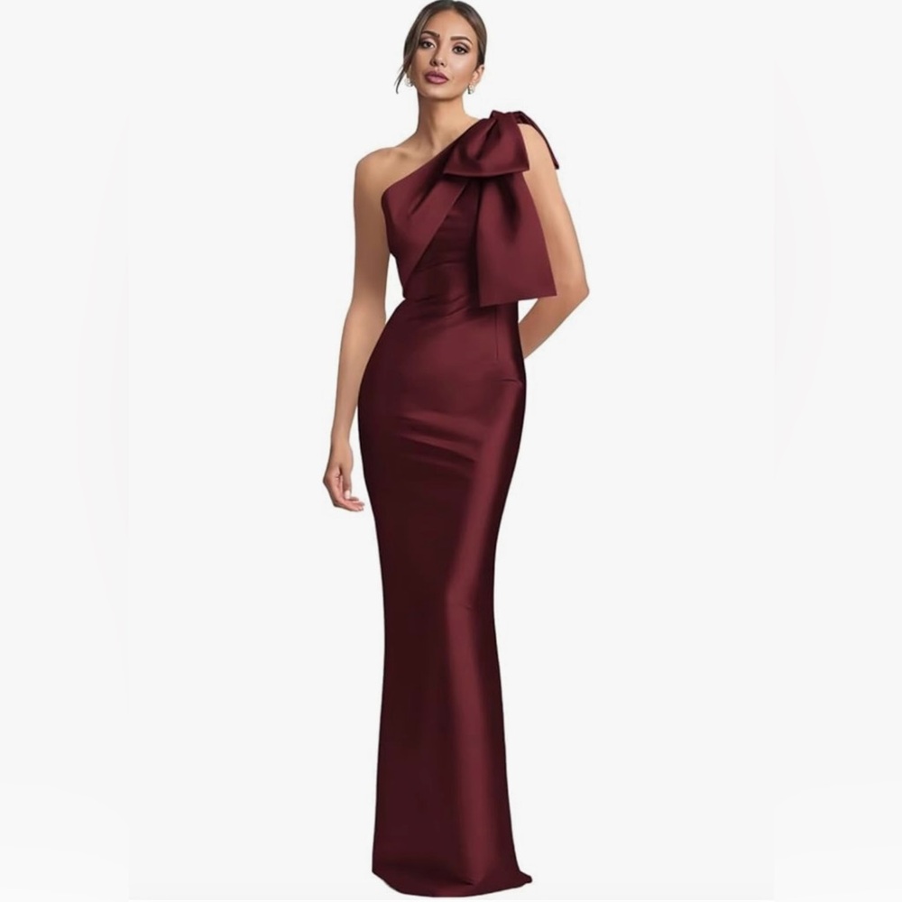 NWT Burgundy Soft Satin Gown with Bow